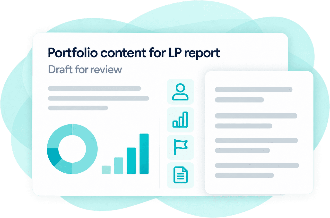 An LP report drafted from portfolio metrics, company summaries, milestones and commentary